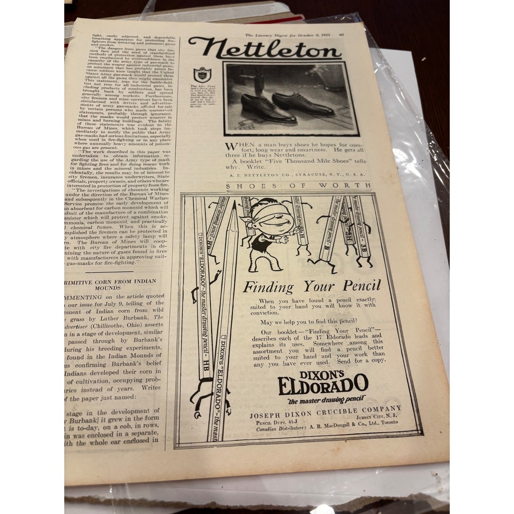 Vintage 1921 Nettleton Shoes Print Ad Dixons Eldorado Pencil O-Cedar Polish Art